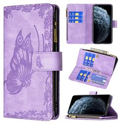 Binfen Color Imprint Vivid Butterfly Buckle Zipper Multi-function Leather Phone Wallet for iPhone 11 Pro Max (6.5 inch) - Purple