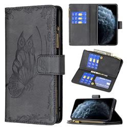 Binfen Color Imprint Vivid Butterfly Buckle Zipper Multi-function Leather Phone Wallet for iPhone 11 Pro Max (6.5 inch) - Black