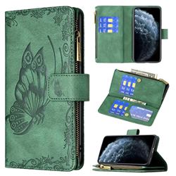 Binfen Color Imprint Vivid Butterfly Buckle Zipper Multi-function Leather Phone Wallet for iPhone 11 Pro Max (6.5 inch) - Green