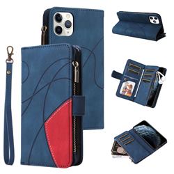 Luxury Two-color Stitching Multi-function Zipper Leather Wallet Case Cover for iPhone 11 Pro Max (6.5 inch) - Blue