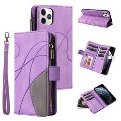 Luxury Two-color Stitching Multi-function Zipper Leather Wallet Case Cover for iPhone 11 Pro Max (6.5 inch) - Purple