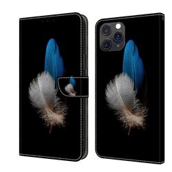 White Blue Feathers Crystal PU Leather Protective Wallet Case Cover for iPhone 11 Pro Max (6.5 inch)