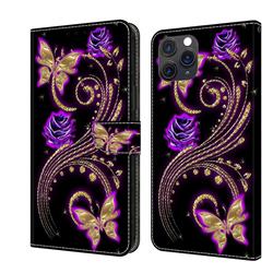 Purple Flower Butterfly Crystal PU Leather Protective Wallet Case Cover for iPhone 11 Pro Max (6.5 inch)