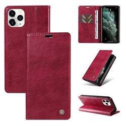 YIKATU Litchi Card Magnetic Automatic Suction Leather Flip Cover for iPhone 11 Pro Max (6.5 inch) - Wine Red