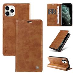 YIKATU Litchi Card Magnetic Automatic Suction Leather Flip Cover for iPhone 11 Pro Max (6.5 inch) - Brown