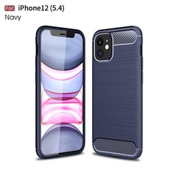 Luxury Carbon Fiber Brushed Wire Drawing Silicone TPU Back Cover for iPhone 12 mini (5.4 inch) - Navy