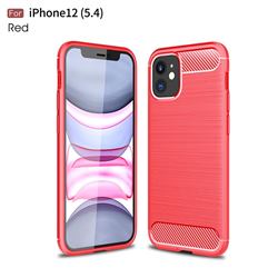 Luxury Carbon Fiber Brushed Wire Drawing Silicone TPU Back Cover for iPhone 12 mini (5.4 inch) - Red