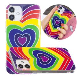Rainbow Heart Painted Galvanized Electroplating Soft Phone Case Cover for iPhone 12 mini (5.4 inch)