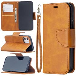Classic Sheepskin PU Leather Phone Wallet Case for iPhone 12 mini (5.4 inch) - Yellow