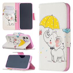 Umbrella Elephant Leather Wallet Case for iPhone 12 mini (5.4 inch)