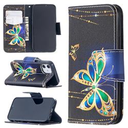 Golden Shining Butterfly Leather Wallet Case for iPhone 12 mini (5.4 inch)