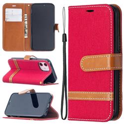 Jeans Cowboy Denim Leather Wallet Case for iPhone 12 mini (5.4 inch) - Red