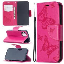 Embossing Double Butterfly Leather Wallet Case for iPhone 12 mini (5.4 inch) - Red