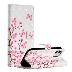 Butterfly Sakura Flower 3D Painted Leather Phone Wallet Case for iPhone 12 mini (5.4 inch)