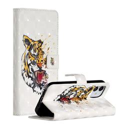 Toothed Tiger 3D Painted Leather Phone Wallet Case for iPhone 12 mini (5.4 inch)