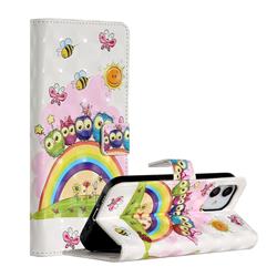 Rainbow Owl Family 3D Painted Leather Phone Wallet Case for iPhone 12 mini (5.4 inch)