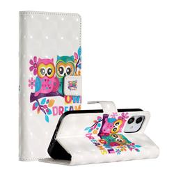 Couple Owl 3D Painted Leather Phone Wallet Case for iPhone 12 mini (5.4 inch)
