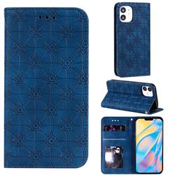 Intricate Embossing Four Leaf Clover Leather Wallet Case for iPhone 12 mini (5.4 inch) - Dark Blue