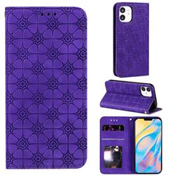 Intricate Embossing Four Leaf Clover Leather Wallet Case for iPhone 12 mini (5.4 inch) - Purple
