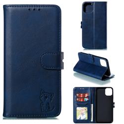 Embossing Happy Cat Leather Wallet Case for iPhone 12 mini (5.4 inch) - Blue