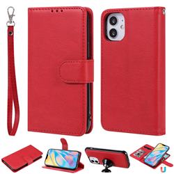 Retro Greek Detachable Magnetic PU Leather Wallet Phone Case for iPhone 12 mini (5.4 inch) - Red