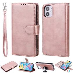Retro Greek Detachable Magnetic PU Leather Wallet Phone Case for iPhone 12 mini (5.4 inch) - Rose Gold