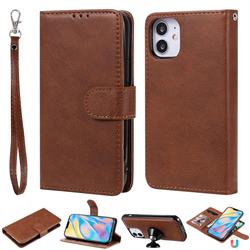 Retro Greek Detachable Magnetic PU Leather Wallet Phone Case for iPhone 12 mini (5.4 inch) - Brown