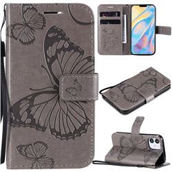Embossing 3D Butterfly Leather Wallet Case for iPhone 12 mini (5.4 inch) - Gray