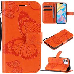 Embossing 3D Butterfly Leather Wallet Case for iPhone 12 mini (5.4 inch) - Orange