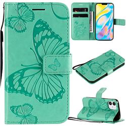 Embossing 3D Butterfly Leather Wallet Case for iPhone 12 mini (5.4 inch) - Green