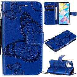 Embossing 3D Butterfly Leather Wallet Case for iPhone 12 mini (5.4 inch) - Blue