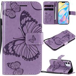 Embossing 3D Butterfly Leather Wallet Case for iPhone 12 mini (5.4 inch) - Purple