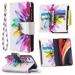 Seven-color Flowers Binfen Color BF03 Retro Zipper Leather Wallet Phone Case for iPhone 12 mini (5.4 inch)
