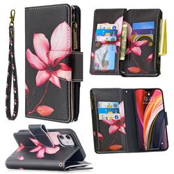 Lotus Flower Binfen Color BF03 Retro Zipper Leather Wallet Phone Case for iPhone 12 mini (5.4 inch)