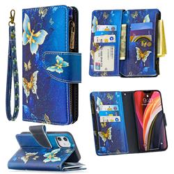 Golden Butterflies Binfen Color BF03 Retro Zipper Leather Wallet Phone Case for iPhone 12 mini (5.4 inch)