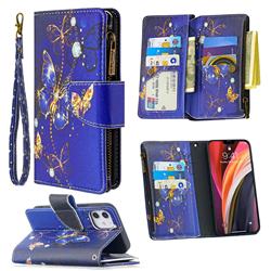 Purple Butterfly Binfen Color BF03 Retro Zipper Leather Wallet Phone Case for iPhone 12 mini (5.4 inch)