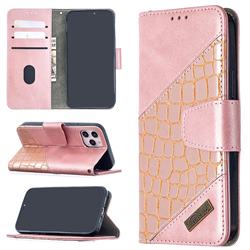 BinfenColor BF04 Color Block Stitching Crocodile Leather Case Cover for iPhone 12 mini (5.4 inch) - Rose Gold