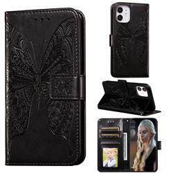 Intricate Embossing Vivid Butterfly Leather Wallet Case for iPhone 12 mini (5.4 inch) - Black