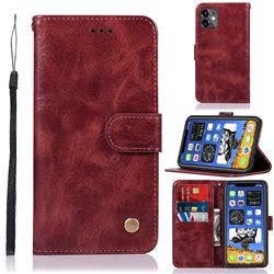 Luxury Retro Leather Wallet Case for iPhone 12 mini (5.4 inch) - Wine Red