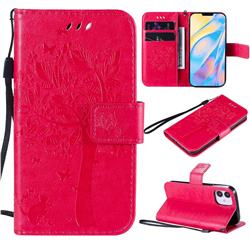 Embossing Butterfly Tree Leather Wallet Case for iPhone 12 mini (5.4 inch) - Rose