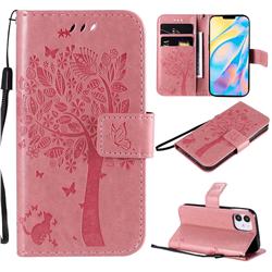 Embossing Butterfly Tree Leather Wallet Case for iPhone 12 mini (5.4 inch) - Pink