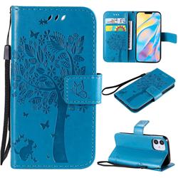 Embossing Butterfly Tree Leather Wallet Case for iPhone 12 mini (5.4 inch) - Blue