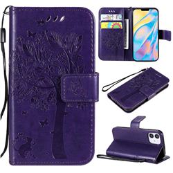 Embossing Butterfly Tree Leather Wallet Case for iPhone 12 mini (5.4 inch) - Purple