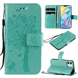 Embossing Butterfly Tree Leather Wallet Case for iPhone 12 mini (5.4 inch) - Cyan
