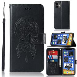 Intricate Embossing Owl Campanula Leather Wallet Case for iPhone 12 mini (5.4 inch) - Black
