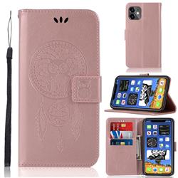 Intricate Embossing Owl Campanula Leather Wallet Case for iPhone 12 mini (5.4 inch) - Rose Gold