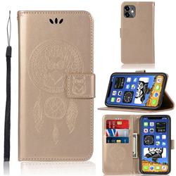 Intricate Embossing Owl Campanula Leather Wallet Case for iPhone 12 mini (5.4 inch) - Champagne