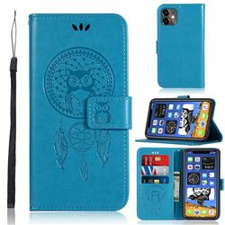 Intricate Embossing Owl Campanula Leather Wallet Case for iPhone 12 mini (5.4 inch) - Blue