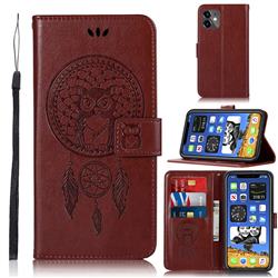Intricate Embossing Owl Campanula Leather Wallet Case for iPhone 12 mini (5.4 inch) - Brown