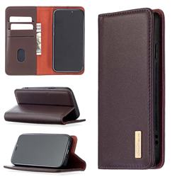 Binfen Color BF06 Luxury Classic Genuine Leather Detachable Magnet Holster Cover for iPhone 12 mini (5.4 inch) - Dark Brown